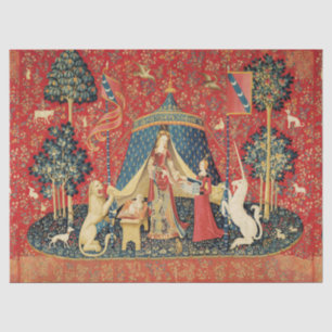 Papel De Seda Leão da SENHORA E do UNICÓRNIO, flores da