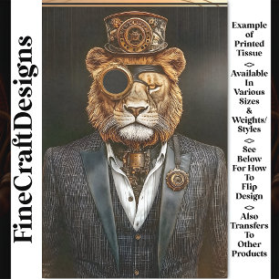 Papel De Seda Leão Majestoso Steampunk de Terno AC1 Decoupage