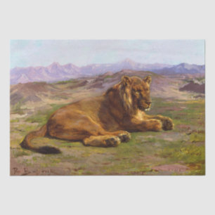 Papel De Seda Leão Selvagem em Paisagem Safari Africana