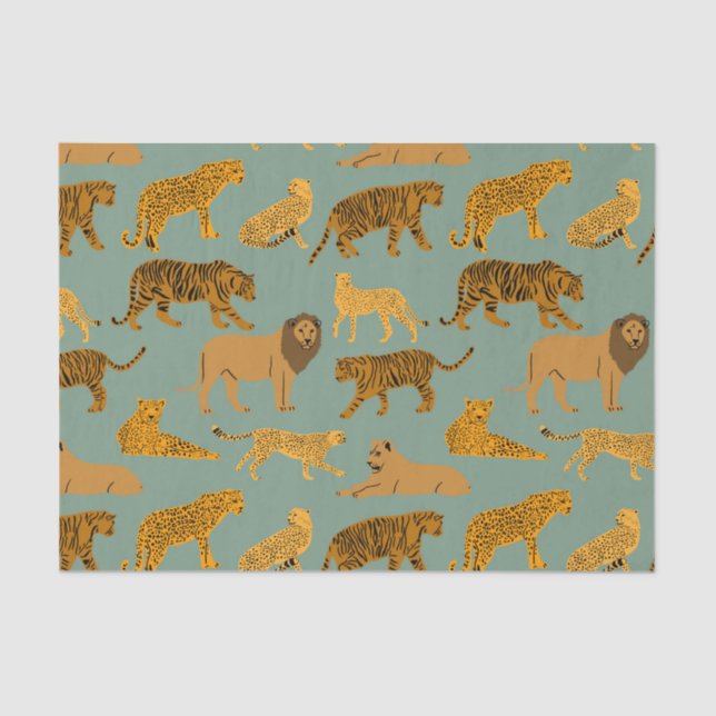 Papel De Seda Leão, Tigre e Padrão-Leopardo  (Frente )