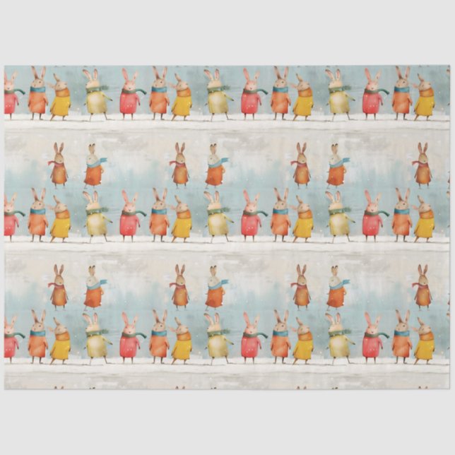 Papel De Seda Lebres bonitas tocando na neve (Frente )