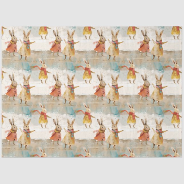 Papel De Seda Lebres bonitas tocando na neve (Frente )