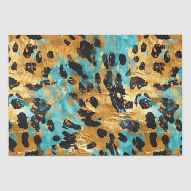 Papel De Seda Legal Aqua Leopardo Dourado (Frente )