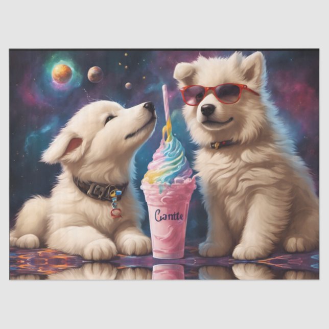 Papel De Seda Legal Fluffy Puppies planetas ordenha (Frente )