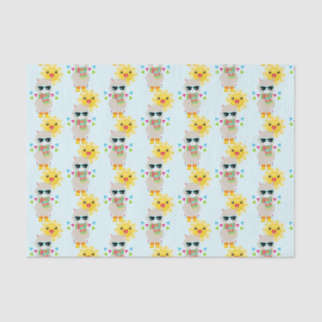 Papel De Seda Legal Llama e sorrindo Kawaii Sun (Frente )