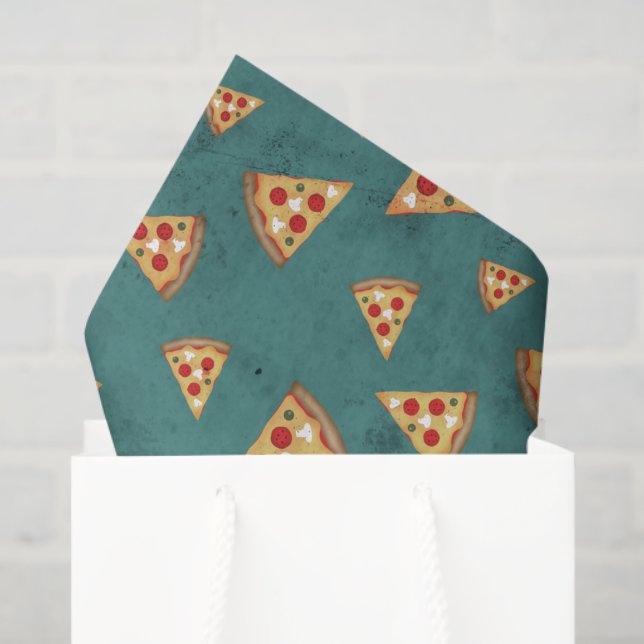 Papel De Seda Legal pizza fatias vintage teal (Sacola de presentes)