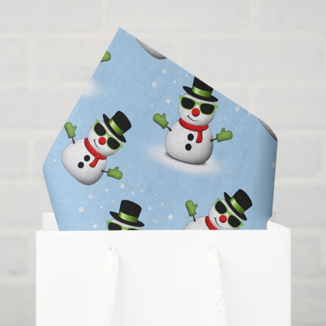 Papel De Seda Legal Snowman Padrão azul de inverno (Sacola de presentes)
