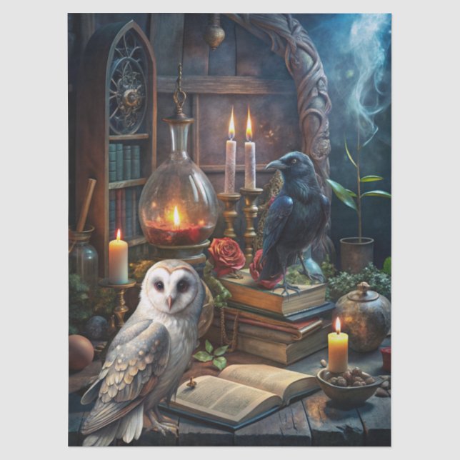 Papel De Seda Leitor de Tarot de Fantasia Gótica Quarto & Coruja (Frente )