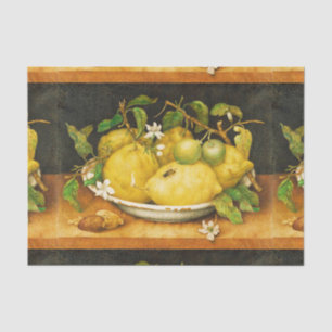 PAPEL DE SEDA LEMÕES FRUTAS DA SEASON E FLORES BRANCOS