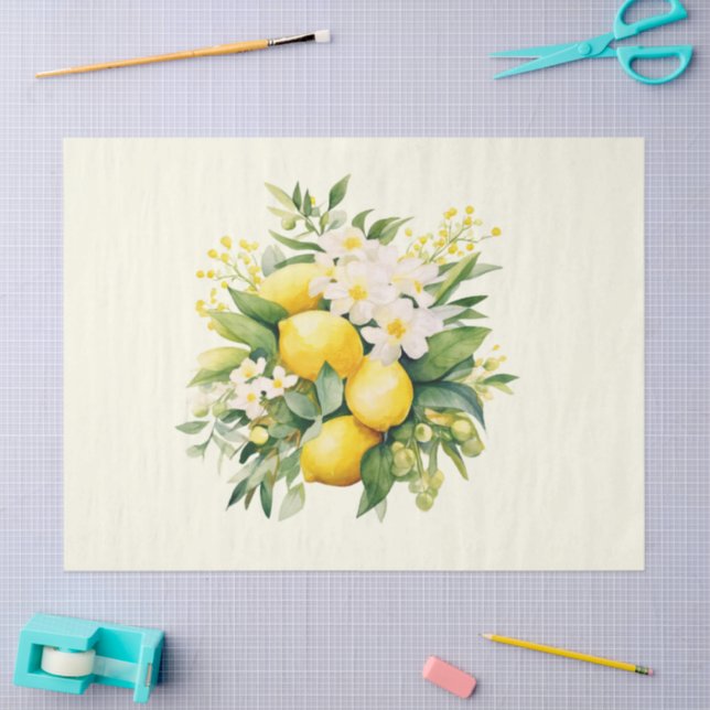 Papel De Seda Lemon Bouquet with White Blossoms (Arte )