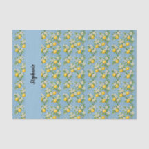 Lemon Citrus Blue Tile Pattern Monogram Name