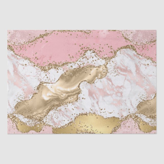 Papel De Seda Lente Dourada de mármore branco rosa (Frente )