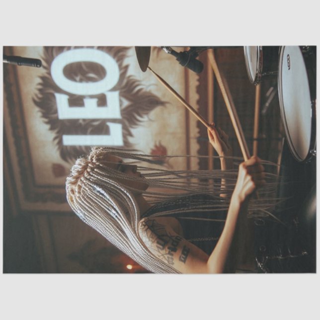 Papel De Seda Leo Zodiac Musical Drums Decoupage (Frente )