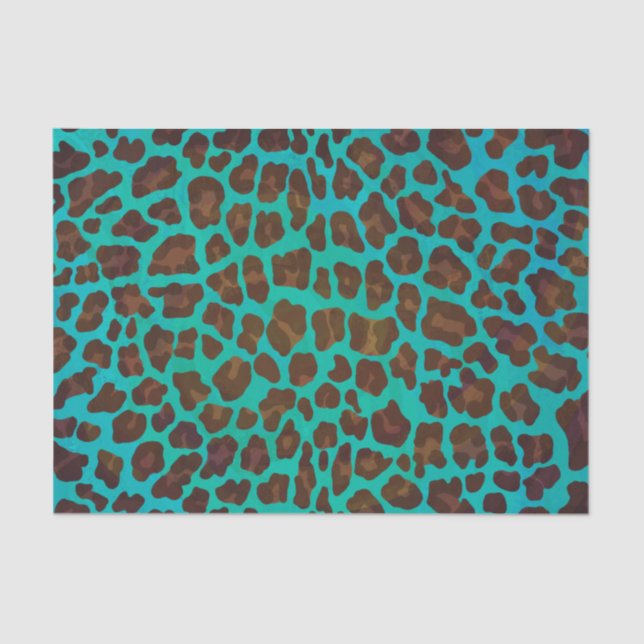 Papel De Seda Leopard Brown e Teal Impressão (Frente )