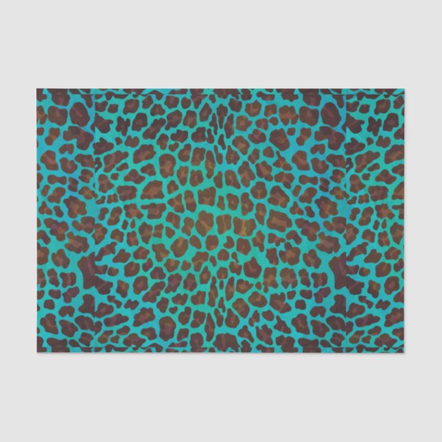 Papel De Seda Leopard Brown e Teal Impressão (Frente )