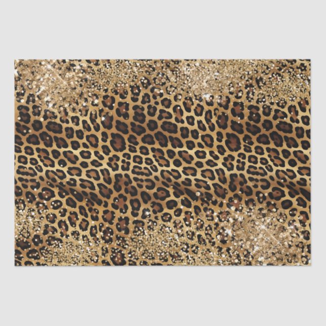Papel De Seda Leopard Imprima Largura Glitzy Sparkle Dourada (Frente )