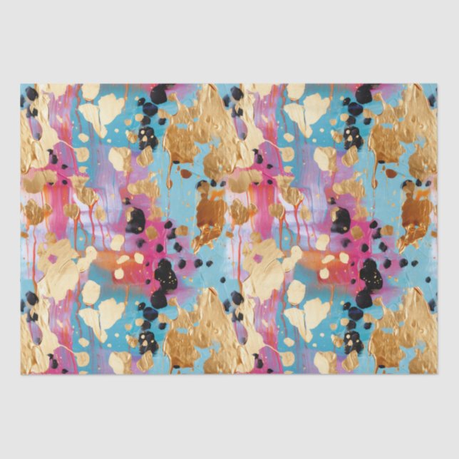 Papel De Seda Leopardo Abstrato cor-de-rosa Dourado Aqua (Frente )