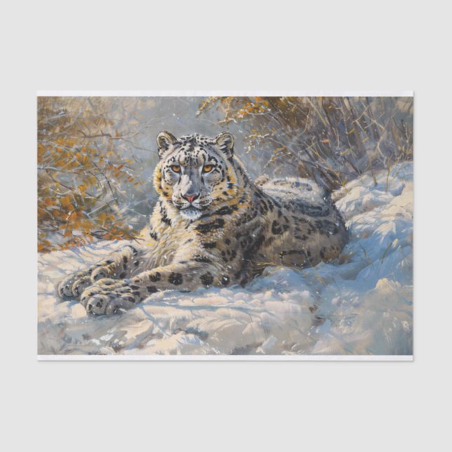 Papel De Seda Leopardo-da-neve dormindo na dissociação da neve (Frente )