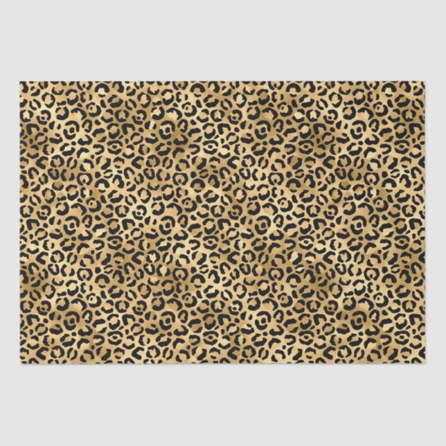Papel De Seda Leopardo de Ouro Preto Impressão de Animal  (Frente )