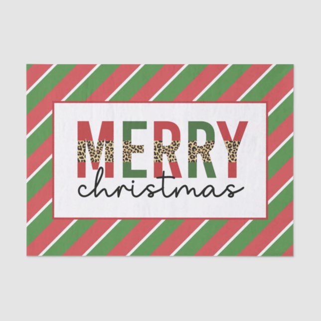 Papel De Seda Leopardo do Natal Moderno Imprime Greve Verde Verm (Frente )