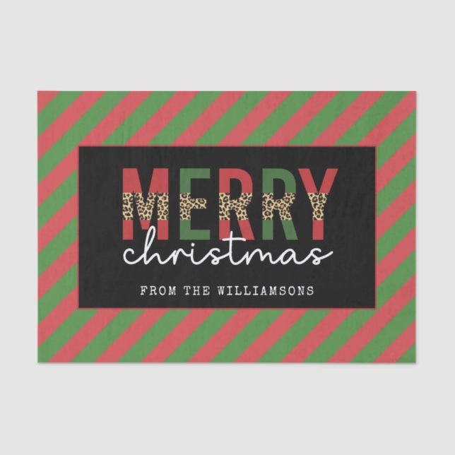 Papel De Seda Leopardo do Natal Moderno Imprime Greve Verde Verm (Frente )