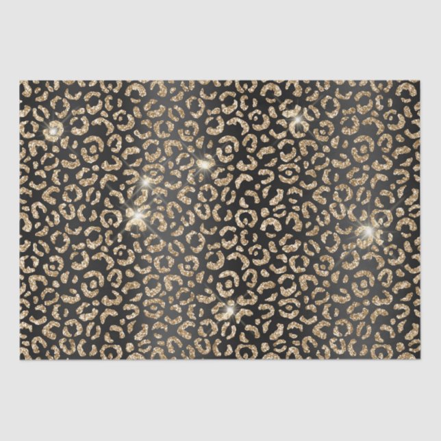 Papel De Seda Leopardo Dourado Chic Negro (Frente )