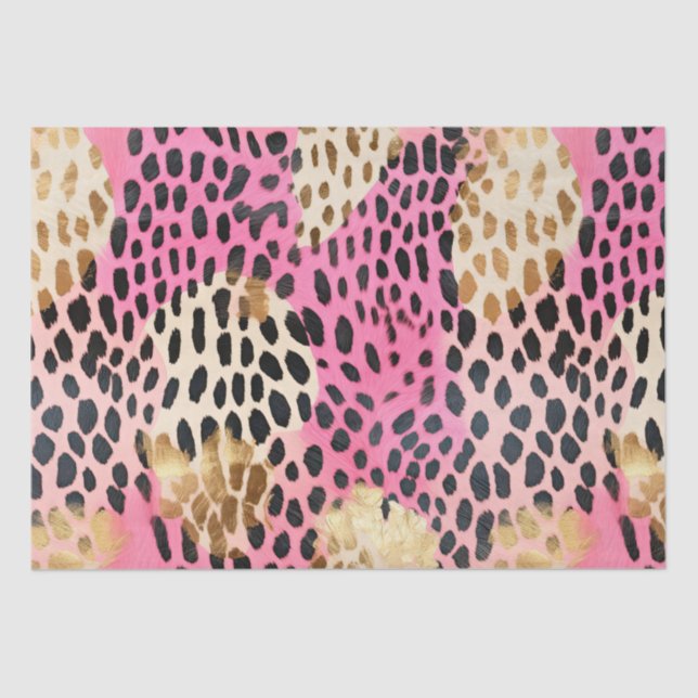Papel De Seda Leopardo Dourado de Creme Rosa (Frente )