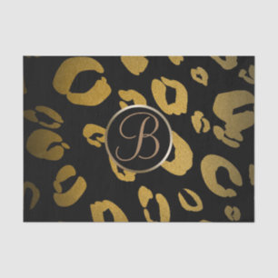 Papel De Seda Leopardo Guepardo Monograma Letra Inicial Dourado