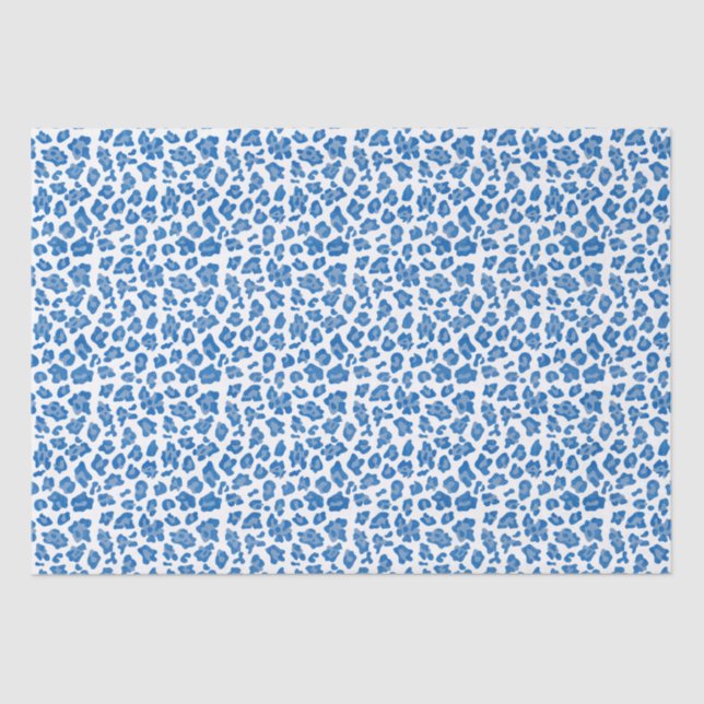 Papel De Seda Leopardo - Impressão Azul E Branco (Frente )
