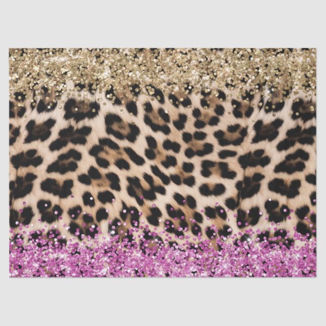 Papel De Seda Leopardo Imprime Dourada Glitzy Rosa Glitzy (Frente )