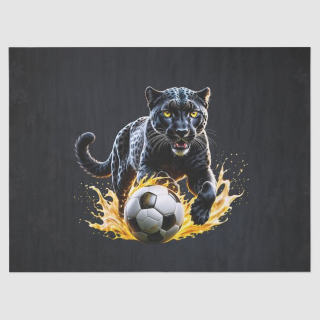 Papel De Seda Leopardo negro brincando com um futebol. (Frente )