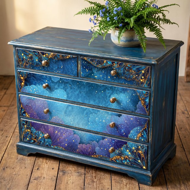 Papel De Seda Leque Índigo Celestial com Fio de Ouro em Filigran (Criador carregado)