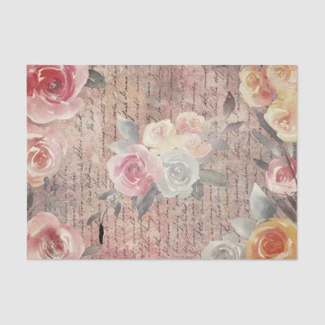 Papel De Seda letra de safra e flores aquáticas (Frente )