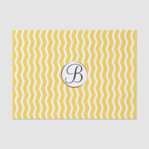 Papel De Seda Letra Inicial Monograma Amarelo Branco com Impress