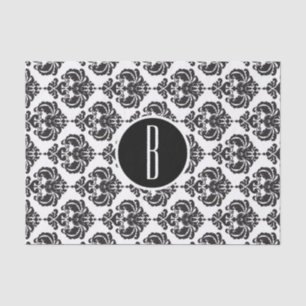 Papel De Seda Letra Inicial Monograma Damask Glam Preta e Branca