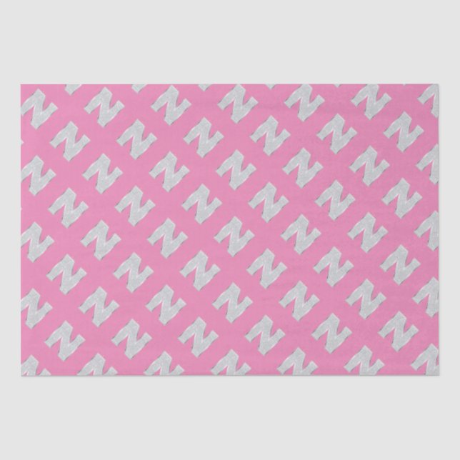 Papel De Seda Letra Prateada Rosa N (Frente )