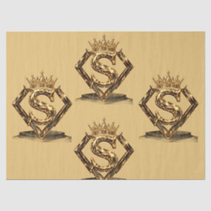 Papel De Seda Letra S Dourada de Luxo Coroa Monograma de Diamant