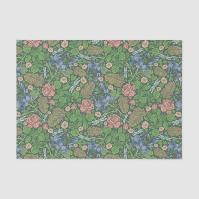 Papel De Seda Libélula Antiga Voando em um Jardim Inglês (Frente )