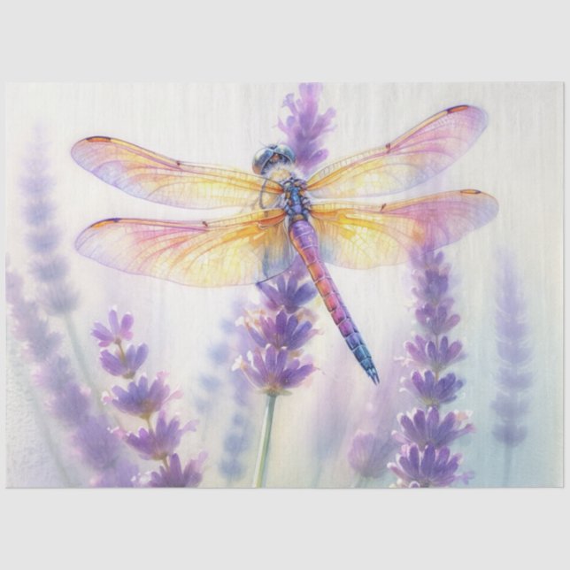 Papel De Seda Libélula Com Flores de Lavanda  (Frente )