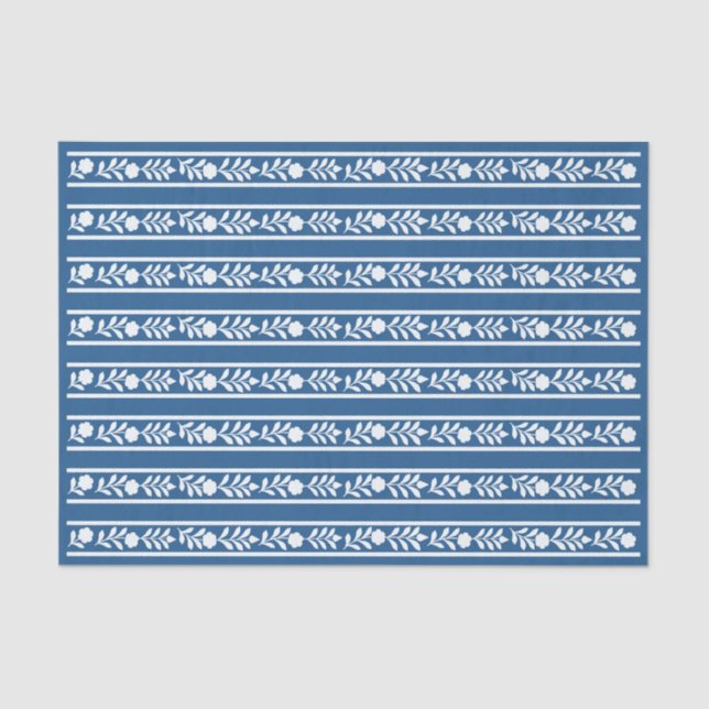 Papel De Seda Lighter Blue Bone Inlay Floral Border Decoupage  (Frente )