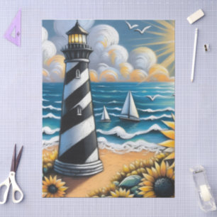 Papel De Seda Lighthouse Girassóis Folha Náutica