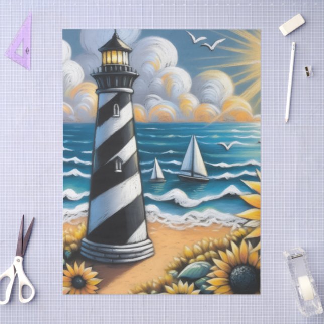 Papel De Seda Lighthouse Girassóis Folha Náutica (Arte )