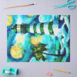 Papel De Seda Lighthouse Tropical e Árvores de Palma Decoupage