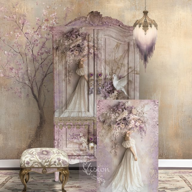 Papel De Seda Lilac Blooms Elegante Retrato Russo Romance (Lilac Blooms, Rustic Romance, Portrait and Wild Flower Parasol, Decoupage Tissue Paper)