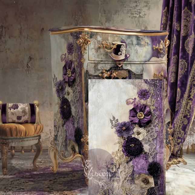 Papel De Seda Lilac Roxo Scrapbook Mídia Mistura Floral & Lace (Shabby Chic Junk Journal Aesthetics, Floral & Lace Mixed Media Collage, Decoupage Tissue Paper)