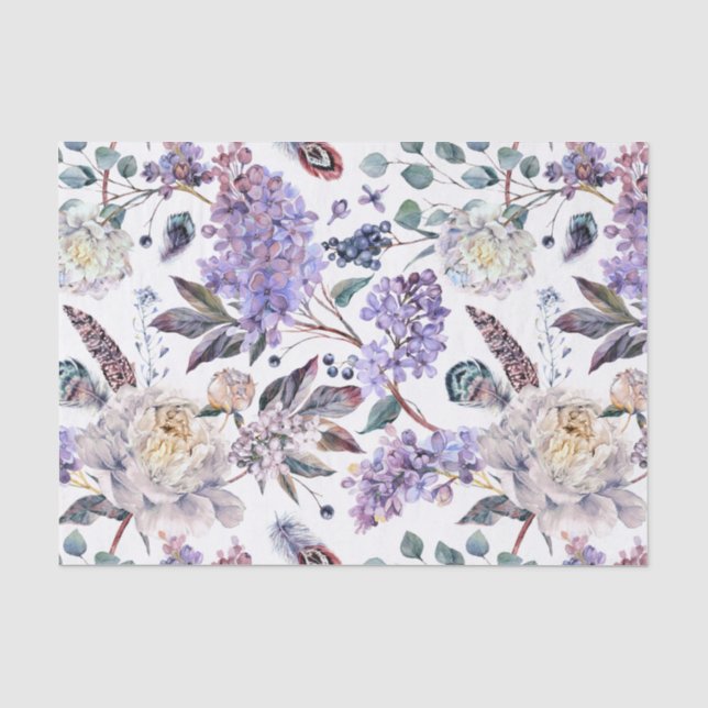 Papel De Seda Lilases e Peônias Florais (Frente )