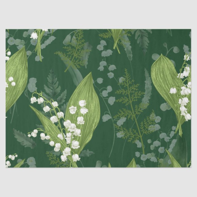 Papel De Seda Lily of Valley com Ferns | Verde Escuro (Frente )
