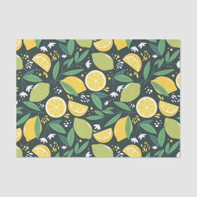 Papel De Seda Limão amarelo e padrão de Comida de Fruta verde (Frente )