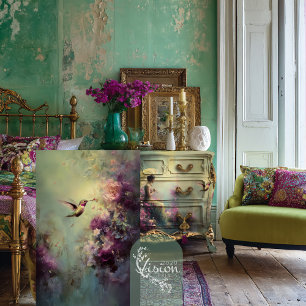 Papel De Seda Lime Sussurros Beija-flor Floral Etéreo