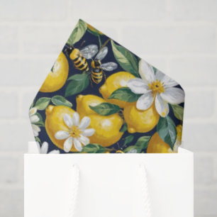 Papel De Seda Limões Amarelos Frescos Com Abelhas Ocupadas & Flo